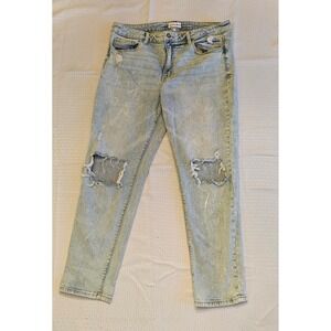 Studio Blue Distressed Straight Leg Jeans Womens 32 Light Wash High Rise Ripped